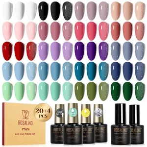 ROSALIND Chic 24pcs Gel Nail Polish Set Mini 20Colors with 4pcs Base Coat Glossy and Matte Gel Top Coat Classic Nail Gel Polish Manicure Starter DIY at Home Set For All Seasons Require UV Lamp Cure