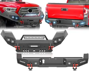 【EYOUHZ】Front & Rear Bumpers Compatible with 2016-2023 Toyota Tacoma 3rd Gen with 9 x LED Lights, Sensor Holes, Winch Plate, Skid Plate, License Plate Frame, Paintable Armor & D-rings, Black