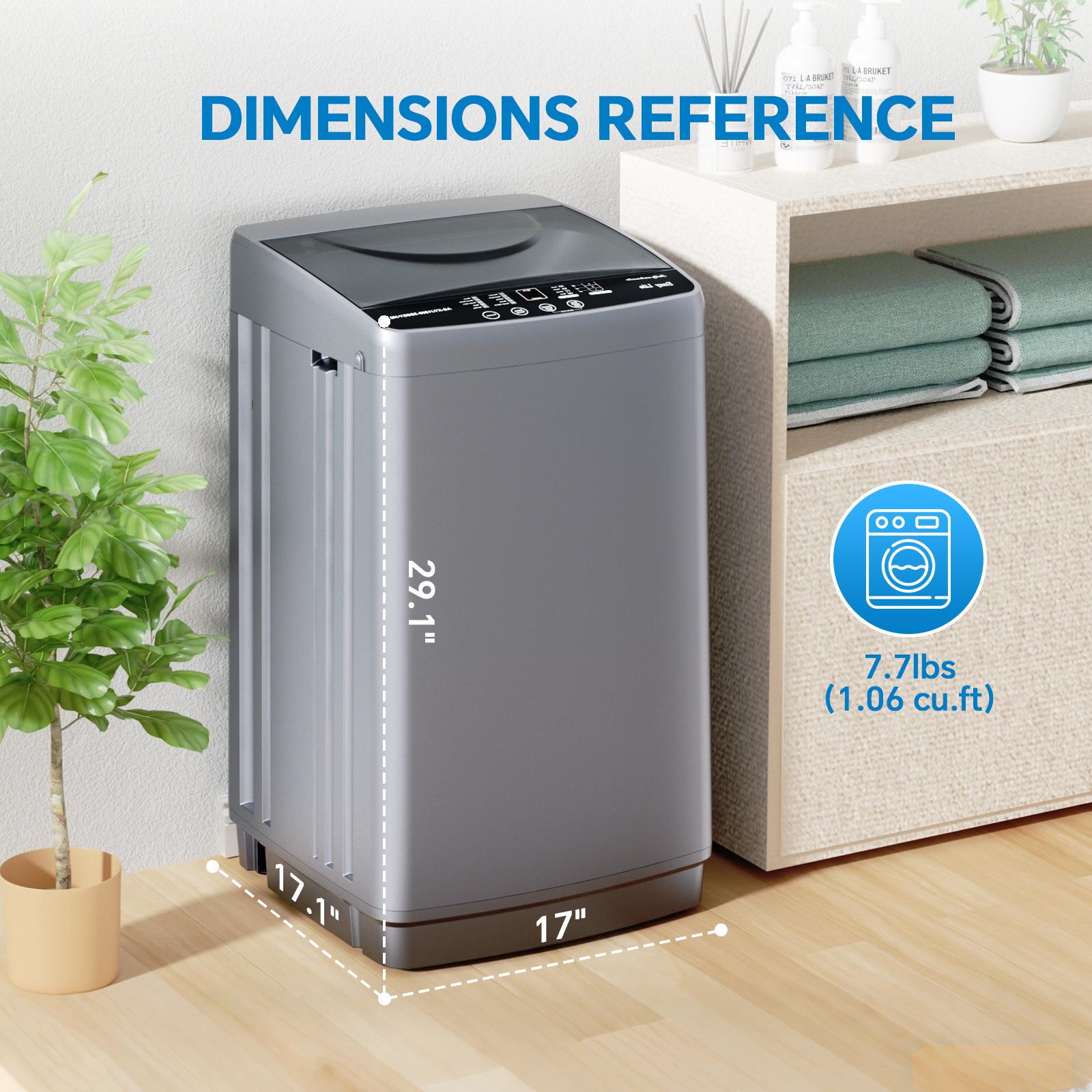 Washing Machine Portable Compact 7.7lbs Capacity Full-Automatic W/Drain Pump,10 programs 10 Water Level 1.34 Cu.ft Cloth Washer and Spinner Portable washing machine, 7.7 pounds, fully automatic compact model, stainless steel tub, 10 washing modes