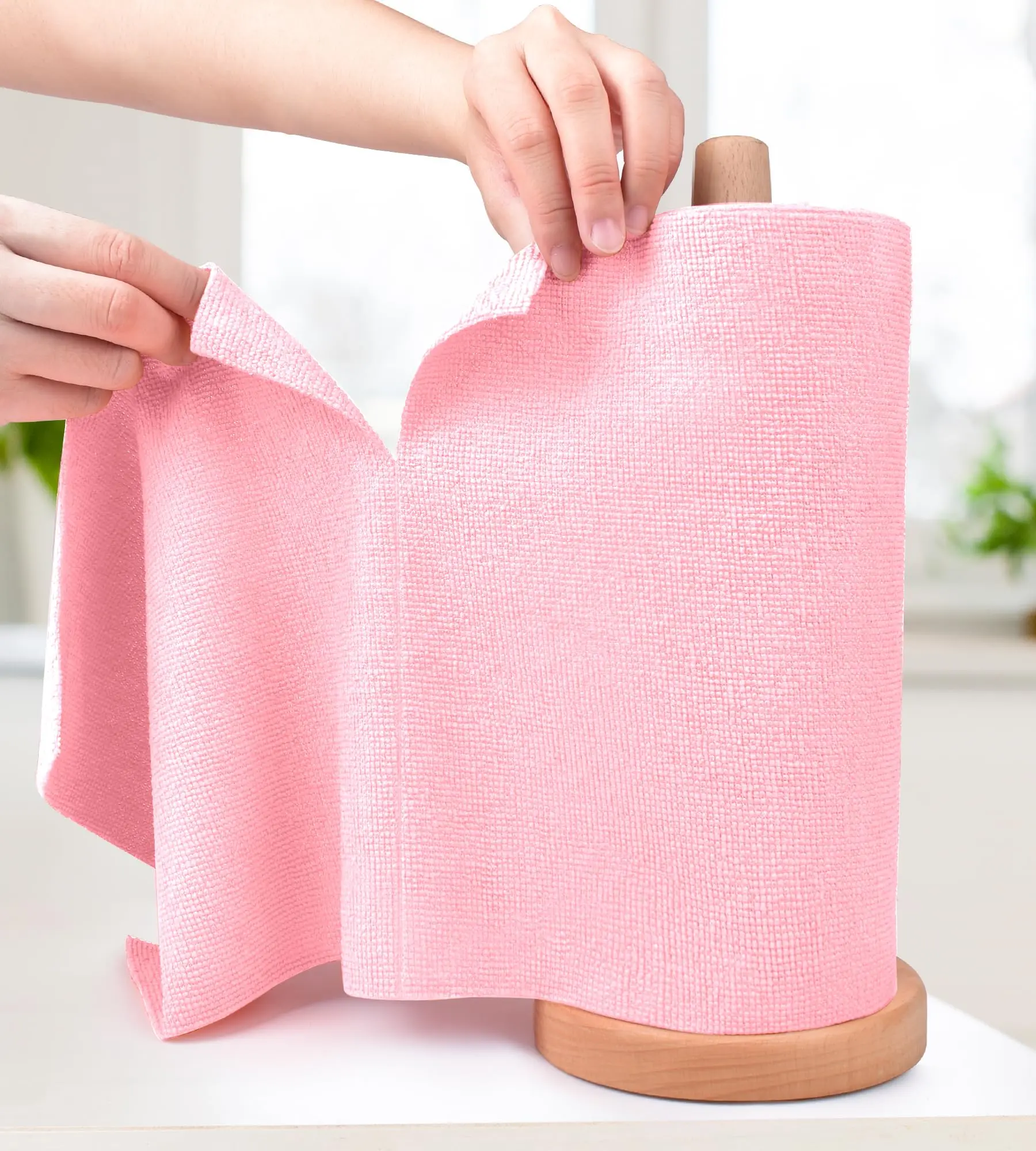 Microfiber Cleaning Cloth Roll - Tear-Away Reusable Microfiber Paper Towels, Lint-Free, Washable, 20 Sheets for Kitchen, Car, Dishes, and Sensitive Surfaces (Pink)