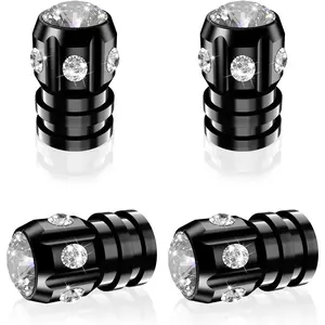 Tire Valve Caps, Bling Valve Stem Caps with Sparkly Rhinestones, Tire Caps 4 Pack for Cars SUVs Trucks Motorcycles Bikes, Anti-Fading Coating, Corrosion Resistant, Air Leakproof - Black