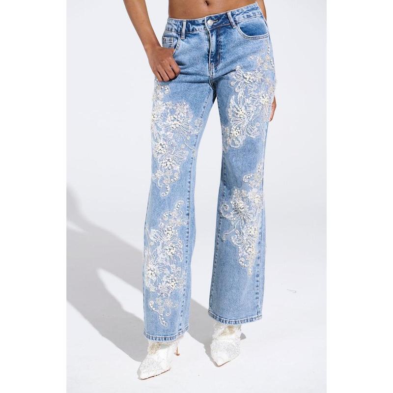 BILLIONAIRE BELLE RHINESTONE AND PEARL JEANS
