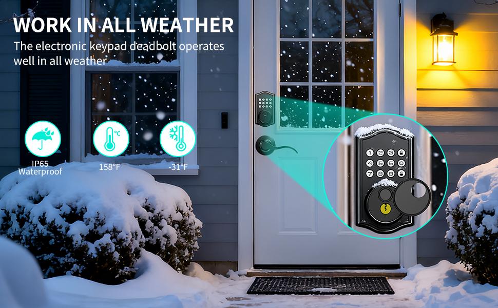 Keyless Entry Door Lock Deadbolt with Handle Set,Fingerprint Smart Locks for Front Door,Backlit Digital Keypad Deadbolt with 2 Keys - Auto Locking - Easy Installation-Left/Right Doors (Matte Black)