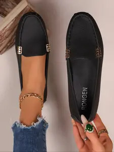 Women's Square Toe Loafers Slip-On Ballet Flats, Comfortable Soft PU Leather Work Shoes, Walking Shoes, Fashion Office Footwear, All Seasons, Versatile Wear, Rubber