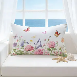 Butterfly and Floral Pattern Pillow Cover, Single-Sided Print, Rectangular Home Decor, Suitable for Living Room and Bedroom, No Insert Included