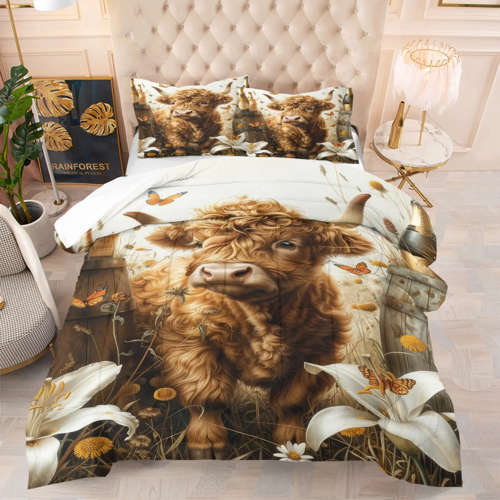 2/3 Piece Cute Highland Cow Printed Comforter Set, Bedding Set, Comfy Bed Sets, Soft and breathable fabric, Easy Care Design, Perfect for Family Bedroom Decor, Stylish and Comfortable Sleeping Experience.