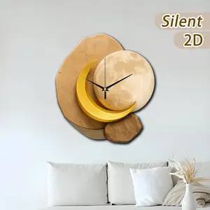 Creative Irregular Cut Clock, Silent Wall Clock, Softwood Surface Moon Phase Design, Battery Operated, Home Decor Gift Choice