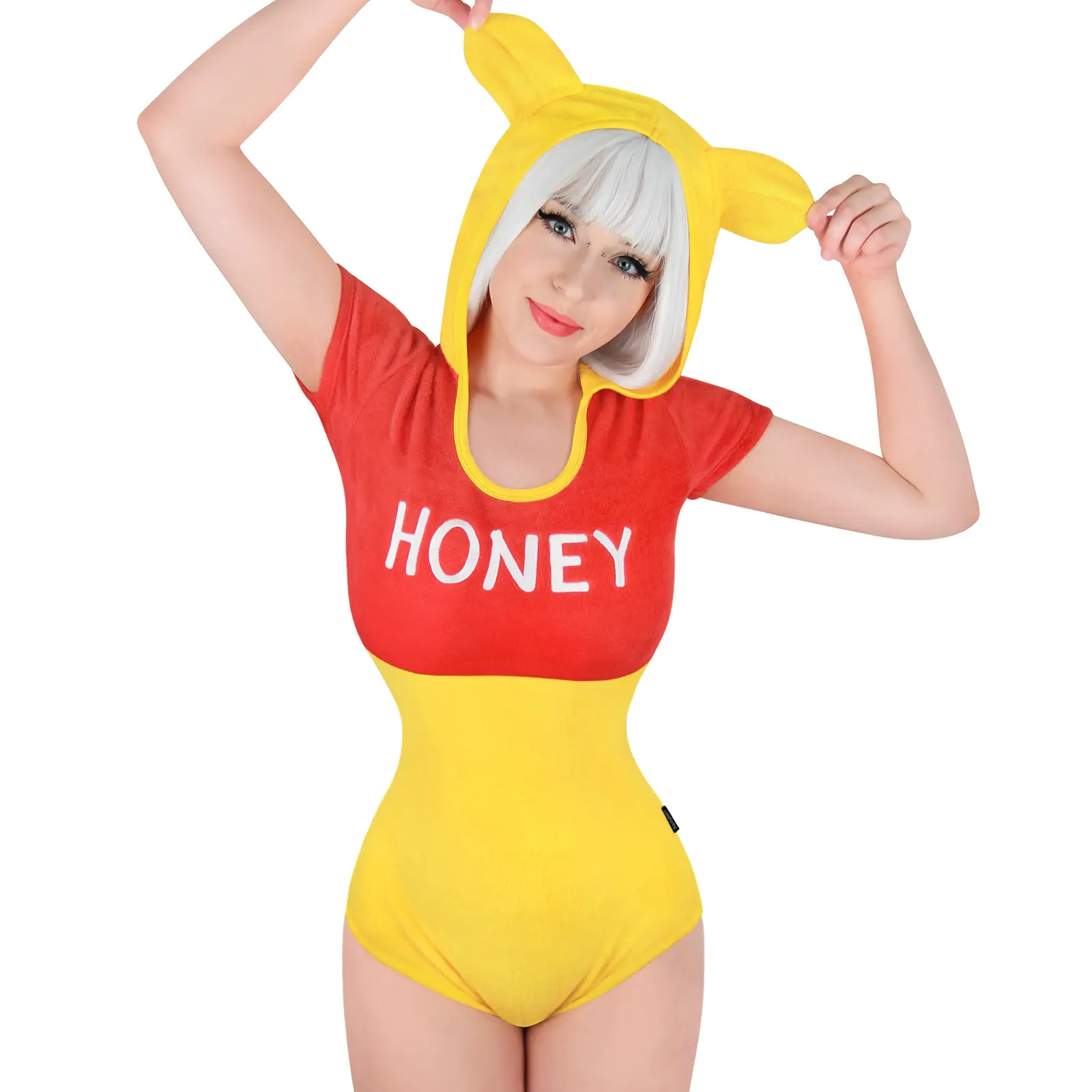 Littleforbig Cotton Hoodie Romper Onesie Pajamas Bodysuit - Honey Bear Plush Onesie