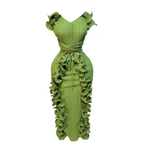 Women 2025 New Summer High-end Light Luxury Women's Wear Pleated Three-dimensional Ruffle Sleeveless Slim Fit Long Dress Milkmaid Dresses
