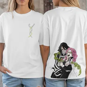 Obanai x Mitsuri Love Hashira Demon Slayer Oversized Washed Tee Vintage Heavy Cotton Couple Anime Shirt Collector’s Otaku Drop Clothes Soft 100% Cotton Relaxed Fit Classic Seamless