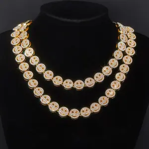 12mm Smile Face Cuban Link Chain Iced Out Rhinestone Alloy Mens Necklace Hip Hop Cool Luxury Streetwear Fashion Jewelry for Men Trendy Versatile