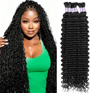 Allove Deep Wave Bulk Human Hair For Braiding Natural Color BOHO Bulk Hair Unprocessed Human Hair Extensions No Weft