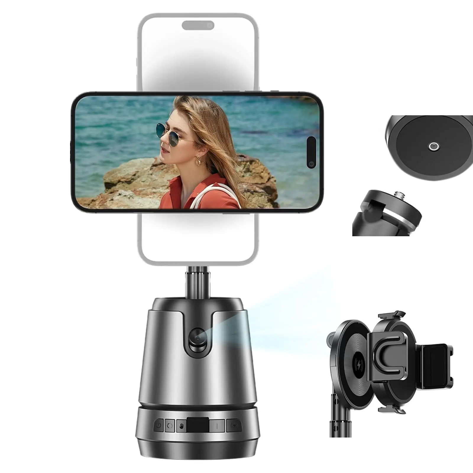 Magnetic Auto Face Tracking Phone Stand with Wireless Charging, 360° Selfie Tripod, No App Needed, Gesture Control, Compatible with iPhone 12–17 Series & Android, Hands-Free Video Recording for TikTok, Reels & Content Creators