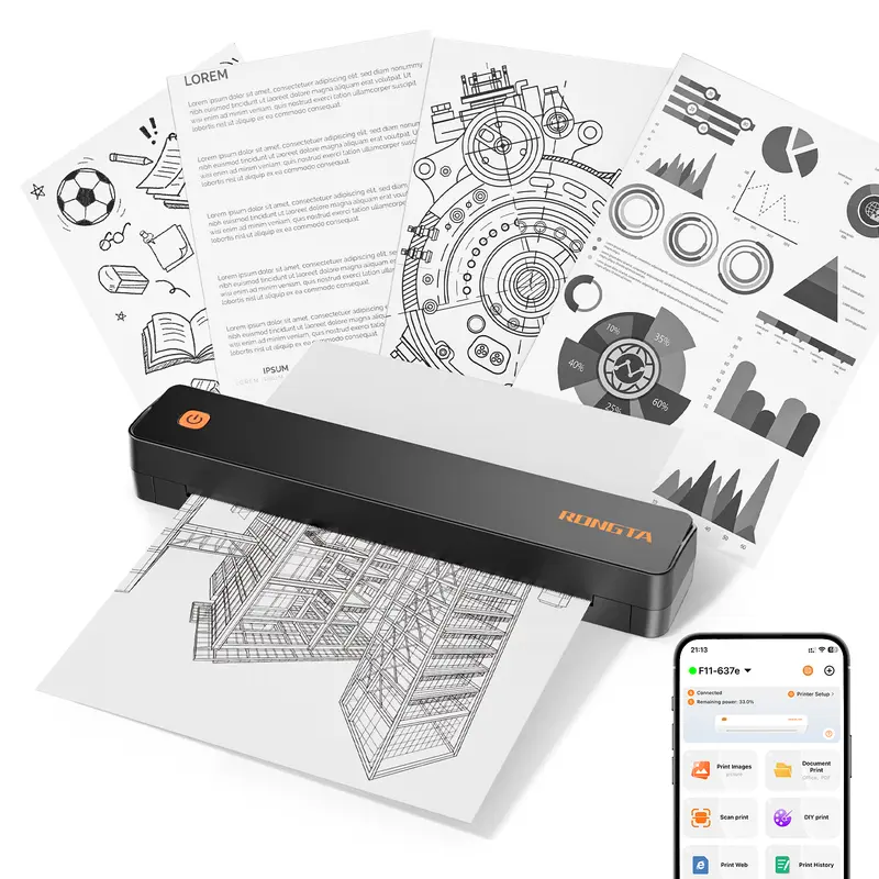 RONGTA F11B Inkless Thermal Portable Label Printer, Compact Wireless Bluetooth Thermal Pocket Printer with Included Batteries, for Home & Office Use, Compatible with iOS&Android & Laptop, Supports A4 Size Paper, Cells, Creative App Ecosystem