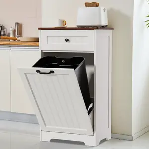 【Does Not Include Trash Can】 Dragosum Tilt-Out Hidden Trash Can Cabinet 10 Gallon, Wooden Kitchen Trash Bin Pet Proof & Odor Control, Recessed or Freestanding for Kitchen Pantry Living Room