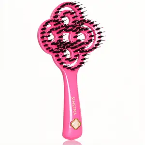 SIMETRA Lucky Hair Brush for Women, 14K Gold Plated Wet Brush Detangling Brush for All Hair Types, Natural Crystal Inlay Boar Bristle Hair brush, Curly Detangler HairBrush for Scalp Massage Gift