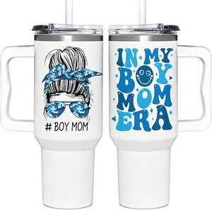 In My Boy Mom Era Tumbler 40oz With Handle & Straw - Mother’s Day Gifts From Son - Funny Boy Mom Gifts, Durable Stainless Steel, Keeps Drinks Hot Or Cold, Trendy & Practical Cup - Boy Mom Gifts, Era