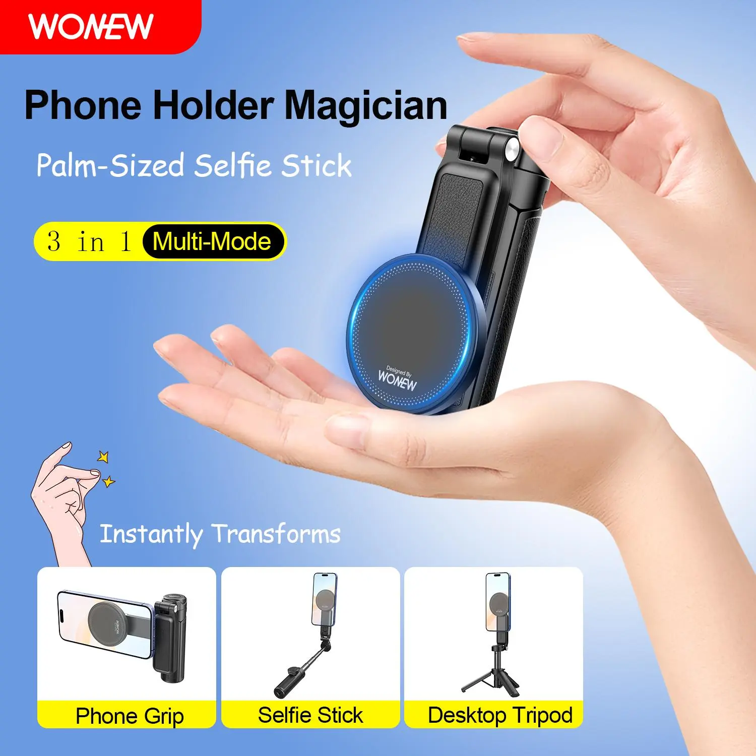 WONEW Z2 Magnetic Phone Grip 3-in-1 Mini Tripod Versatile Shape Palm-Size Multi-Function Extendable Desktop Phone Holder with Detachable Remote Shutter for Vlog Alloy Stick,back to school,back to school haul