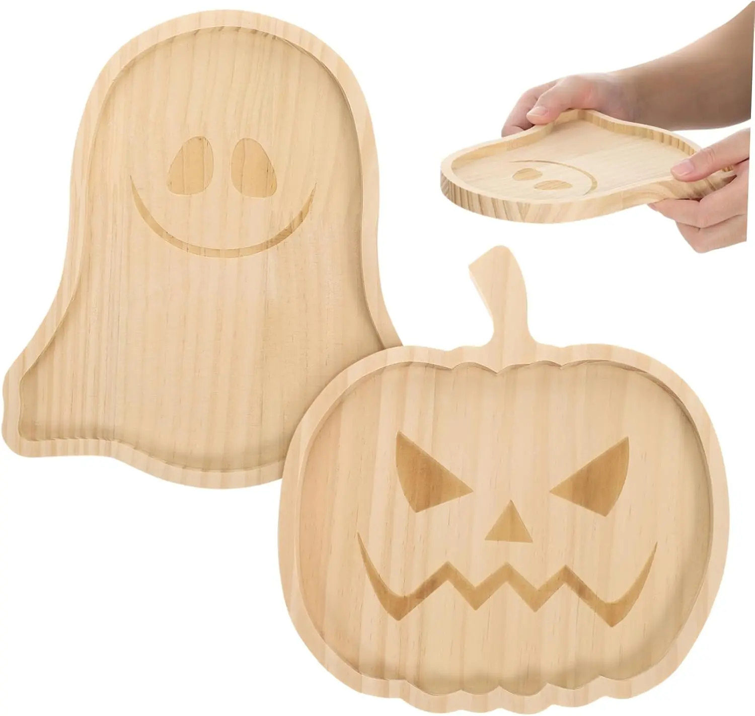 2pcs Halloween Charcuterie Board Wooden Pumpkin Food Serving Trays - Ghost Charcuterie Boards for Thanksgiving Fall Autumn Party Home Dinnerware Supplies