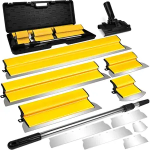 Drywall Skimming  Set with Replaceable  - 5 Stainless Steel  (16"-32"), 29"-" Telescoping Handle & Grip Adapter - Professional Wall Finishing Tools for Smooth Coating
