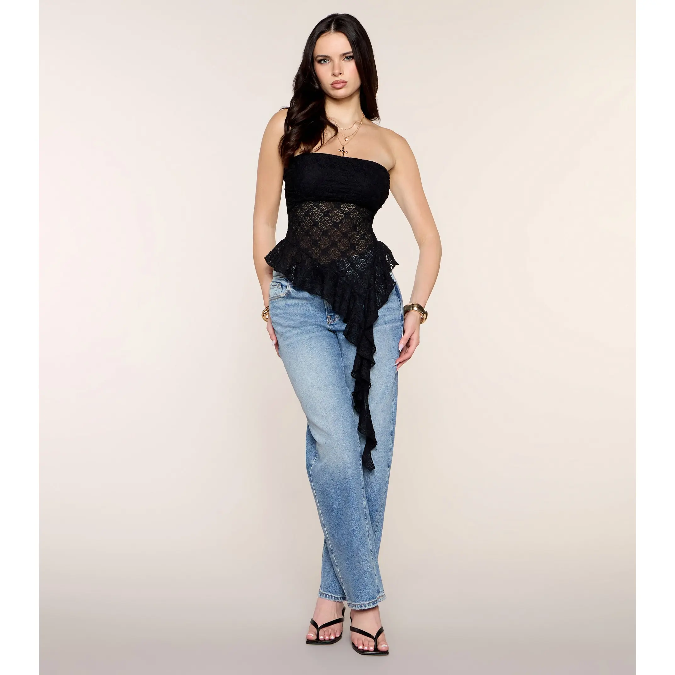 Ruffle Rumor Lace Tube Top