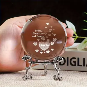 3D Heart Crystal Ball with Metal Base, Romantic Decor for Weddings, Anniversaries, Valentine's Day, Vintage Style Home Decoration