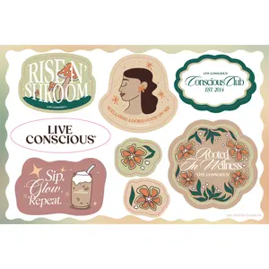 Live Conscious - Conscious Club Sticker Sheet - 8 Mini Wellness Reminders - 1 Sheet