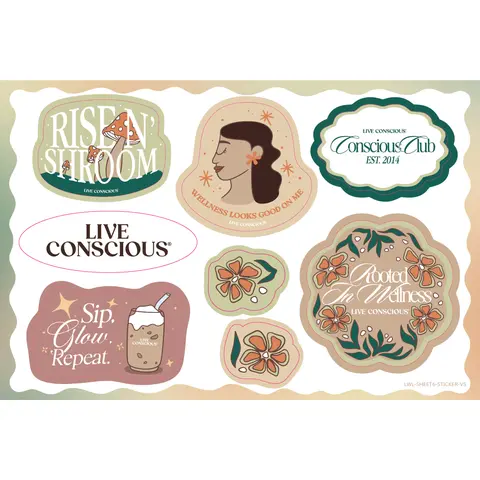 Live Conscious - Conscious Club Sticker Sheet - 8 Mini Wellness Reminders - 1 Sheet