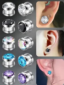 Silver Ear Expander Cubic Zirconia Tunnels Plugs Stretcher Piercing Ear Gauges Tunnel Gauges 4mm 5mm 6mm Ear Plugs Tunnels Body Jewelry for Women Men Sparkling Zirconia