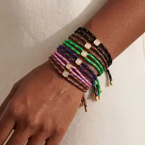 Unique design woven rope square diamond bracelet, adjustable drawstring, stackable, stylish and simple, bestseller