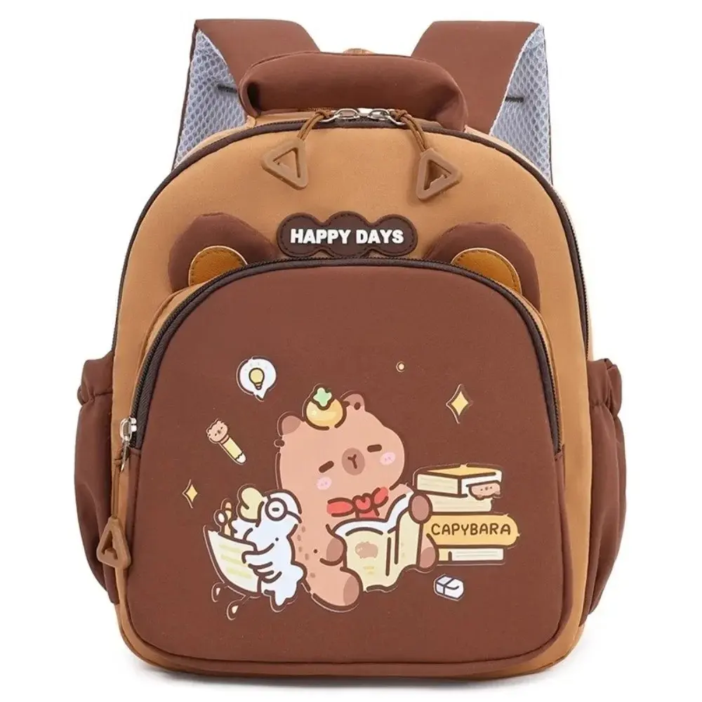 Cartoon Capybara Backpack - Large Capacity Lightweight Nylon Bag, Fashionable Cute Multi-Pockets Kindergarten School Bag