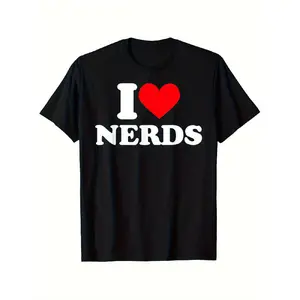 I Love NERDS Graphic Cotton T-Shirt for Men & Women - Soft Anti-Shrink Fabric, Bold White & Red Print, Casual Round Neck Tee - Perfect Gift for Parents, Friends, Dad, Mom - Black, Sizes S-XXXL, All-Season Comfort, Gift for Nerds |   Bold Graphic Tee |   S