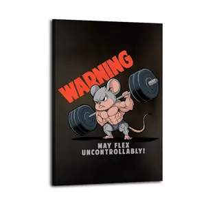 Muscular Mouse Warning Canvas Aesthetic For The Bedroom Wall Sitting Room Dormitory Wall Office Wall Poster Decorative Painting Canvas Wall