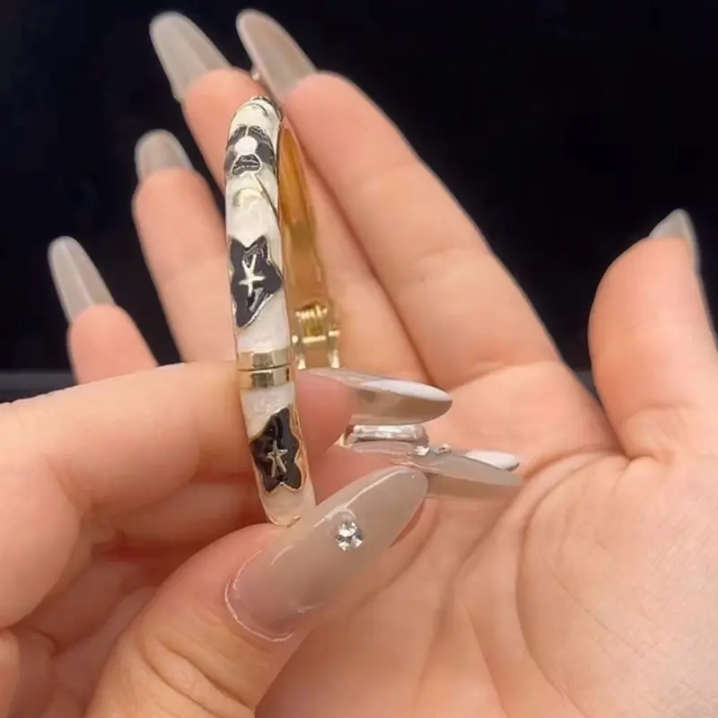 Gold Plated Enamel Floral Bangle Bracelet