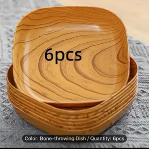 2/6pcs Set of Reusable Wood-look Plastic Trays, Suitable for Sushi, Appetizers, Desserts, Fruits, Snacks, Etc. Washable, Ideal for Kitchen Storage and Table Decoration. "Wood Grain" Effect, Non-wood Material, Made from Safe Wheat Straw