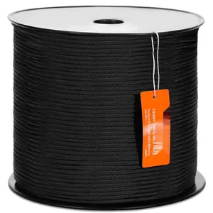 Braided Nylon Rope, 3/16 In X 1000 Ft, 32 Strands, 720 Lbs Breaking Strength, Outdoor Climbing Rope For Rock Climbing, Hiking, Camping, Rappelling, Rescue, Arborist Tree Rigging, Swing Line, Black