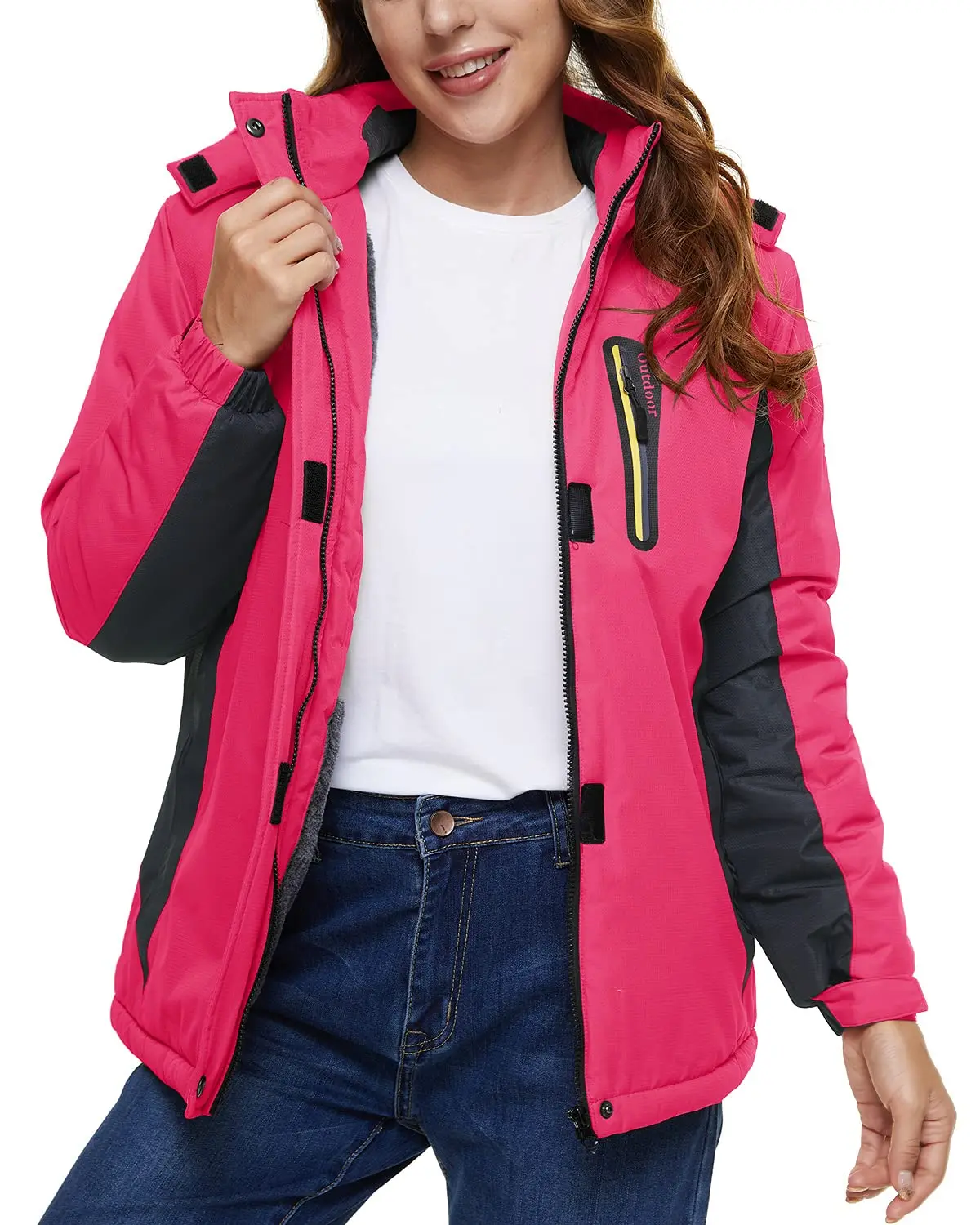 Cotrasen Women's Skiing Jacket Water-Resistant Windbreaker Fleece Liner SoftShell Coats Hooded