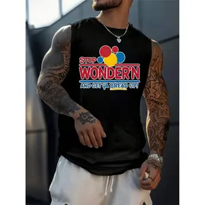 180g[100%cotton]Jason Free Storefun mens vests with bread motif and encouraging message to stop wondering get your bread up