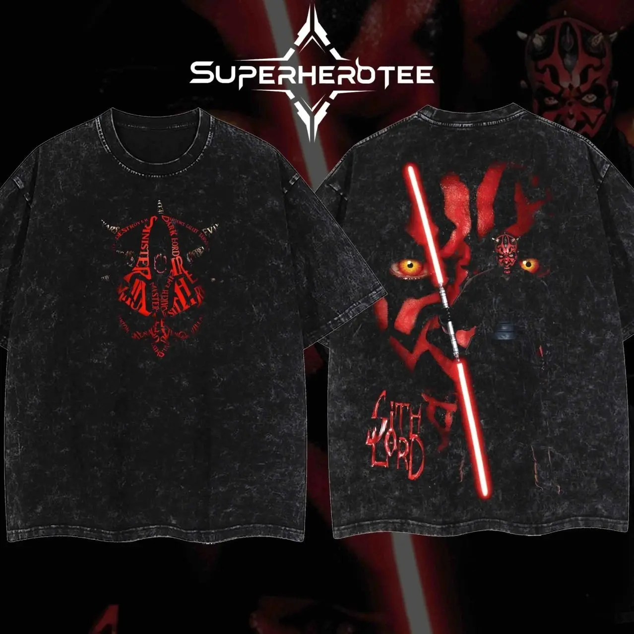 [ superhero tee ] DARTH MAUL v2 Star Tshirt Hoodie Wars Double Printed Oversize Lightweight Acid Washed Tee TV Show Graphic Top Cotton Gift T-Shirt For Comic Lover, Gift T-Shirt For Movie Lover TSHIRT O7H