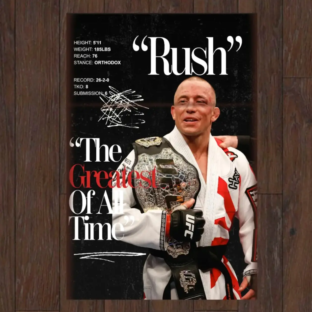 Georges St-Pierre UFC Poster, GSP Motivational Fighter Wall Art Print, Iconic Athlete Decor for Gym or Room | Poster Ideas for MMA Legends