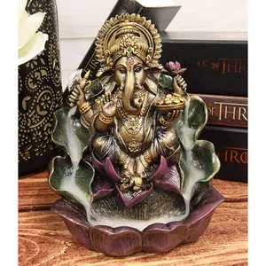 Ebros Hindu Lord Ganesha On Lotus Backflow Cone Incense Burner Statue 6" Tall