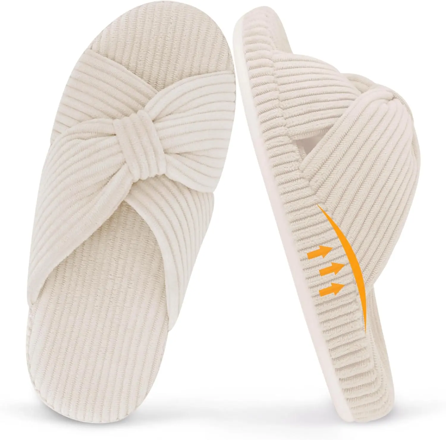 Women's Arch Support Slippers for Plantar Fasciitis Orthopedic Corduroy Crossband Memory Foam House Shoes Open Toe Bow Slide for GiftGift.