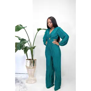 Her Fancy Emerald Pleated Side Cutout Jumpsuit