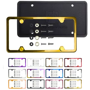 Gold Mirror Chrome License Plate Frame, T304 Stainless Steel, Silicone Back guard, Slim 4-Hole Design, Rustproof with Aluminum Screw Caps