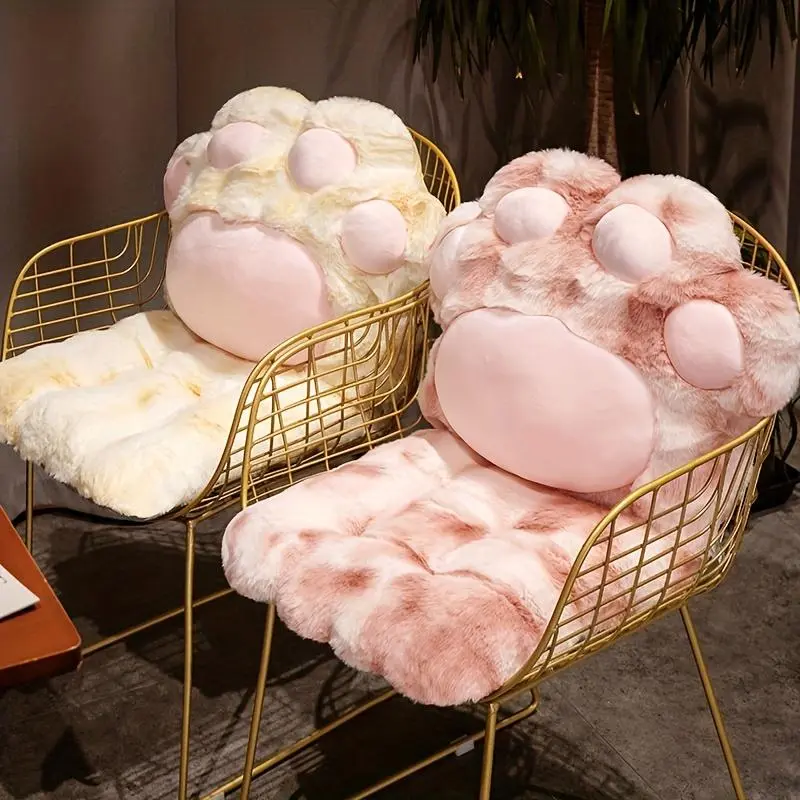 1 piece pink cat paw–shaped seat cushion for home bedrooms; soft seat cushion for chairs; thickened plush fabric backrest and seat cushion combo (2-in-1); place where needed; tie-dye cat paw seat cushion for a cozy home decor vibe.
