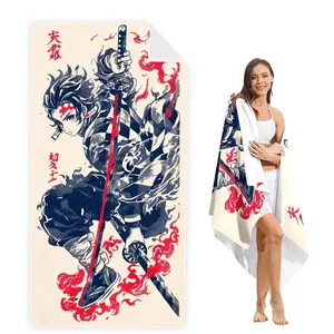 Demon Slayer Beach Towel Bath Towel with Classic Anime Print, Adorable Bathroom Essential for Swimming, Yoga, Gym, Super Absorbent Reusable Gift