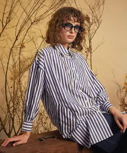 Refined Pocket Poplin Shirt - Dark Blue Thick Stripe