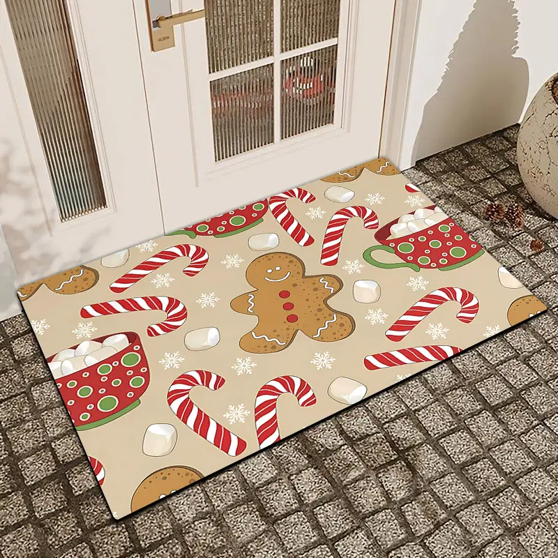 1 Pc Christmas Gingerbread Man Candy Diatom Mud Anti Slip And Water Absorbing Entrance Door Mat Indoor And Outdoor Door Mat Kitchen Dining Room Bathroom Bedroom Decoration Holiday Home Decor Cartoon Pattern Decorative Rug Mat