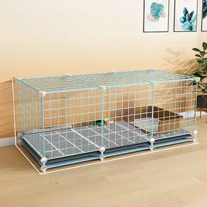 Small Dog Cage for Teddy Bichon Pomeranian, Indoor Iron Pet Escape Proof Kennel with Toilet, Short Hair Three-Flower Design, Home Use Cat House