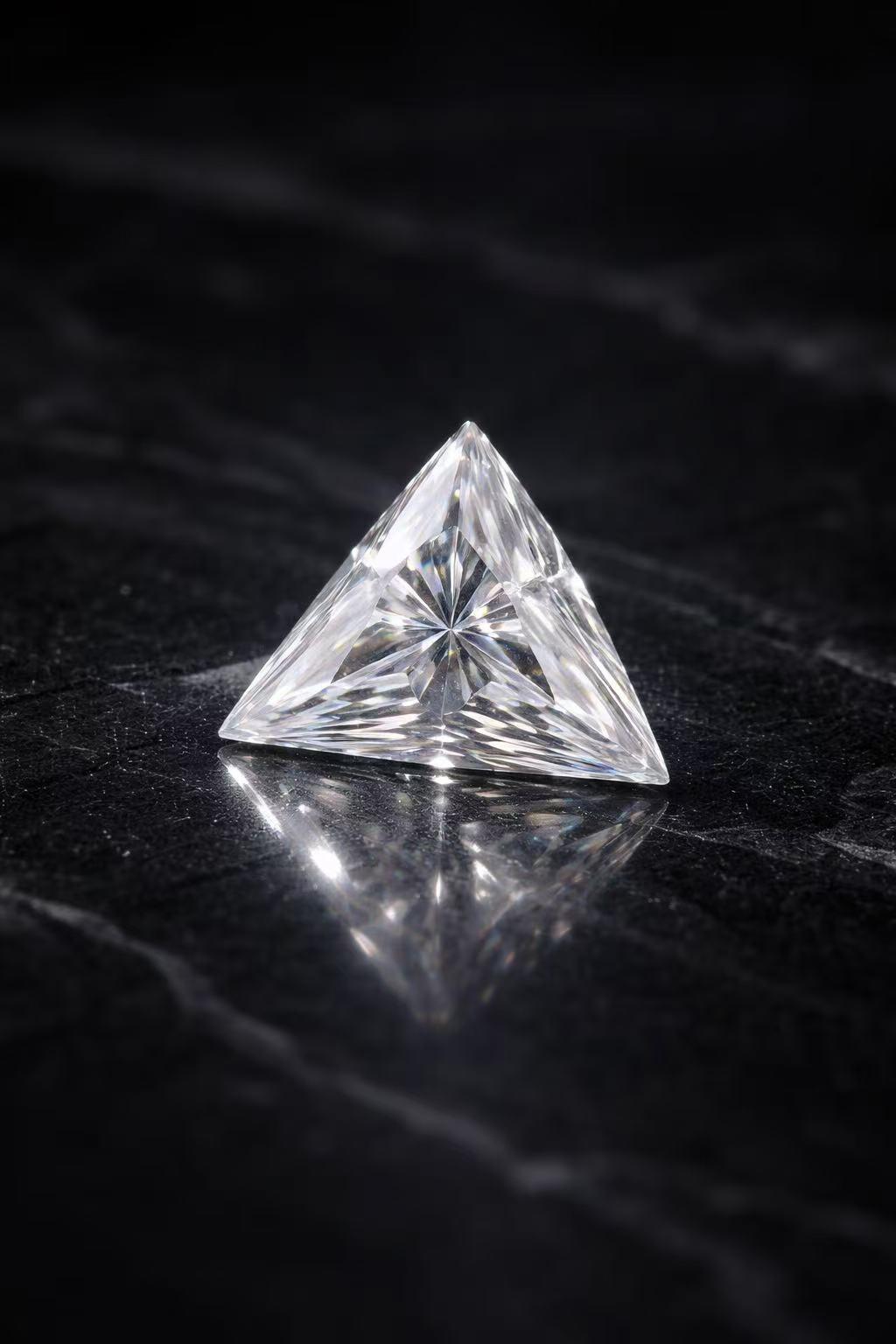 Triangle-shaped natural diamonds and sapphire diamonds come with certificates included.